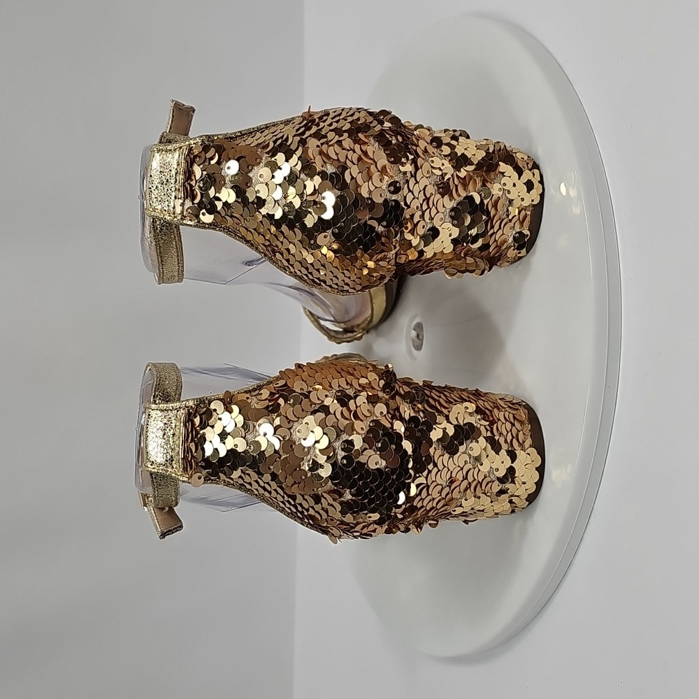 Steve Madden Carrson Sequin Block Heel Sandals 6 Gold Ankle Strap Formal Dress - Picture 7 of 14